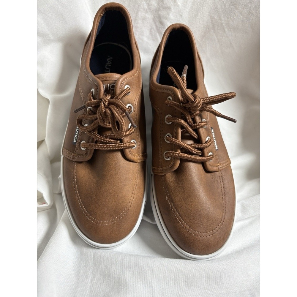 Nautica Mens Brown Faux Leather‎ Low Top Lace Up Sneakers Casual Shoes Size 4